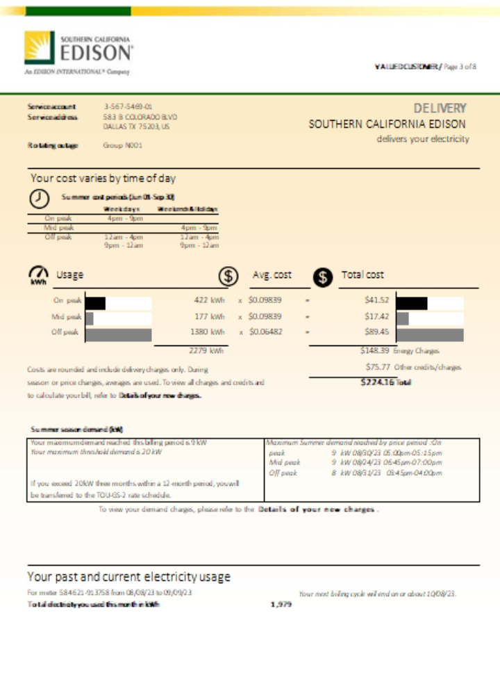Southern California EDISON utility business bill, page 3, SCR PSD template